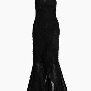 Teri Jon Black Strapless One Shoulder Gown